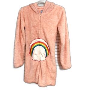 Cheer Care Bears Adult One Piece Fleece Romper Sz S Cozy Short Loungewear Pink